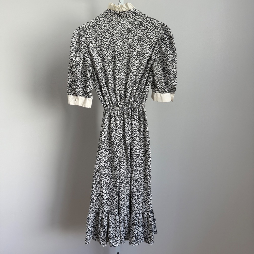 Cottage Cotton Prairie Ruffle Floral Midi Dress S Black - Picture 8 of 8